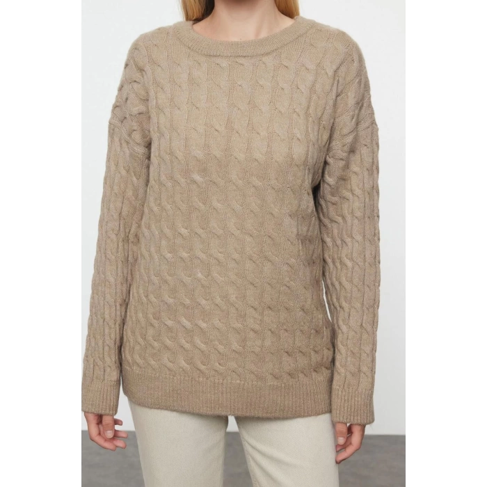 Kadın Moda Şık Bisiklet Yaka Standart Kol Regular Yumuşak Dokulu Basic Triko Kazak