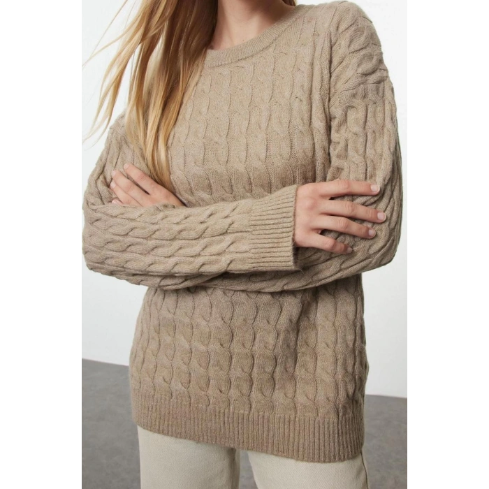 Kadın Moda Şık Bisiklet Yaka Standart Kol Regular Yumuşak Dokulu Basic Triko Kazak