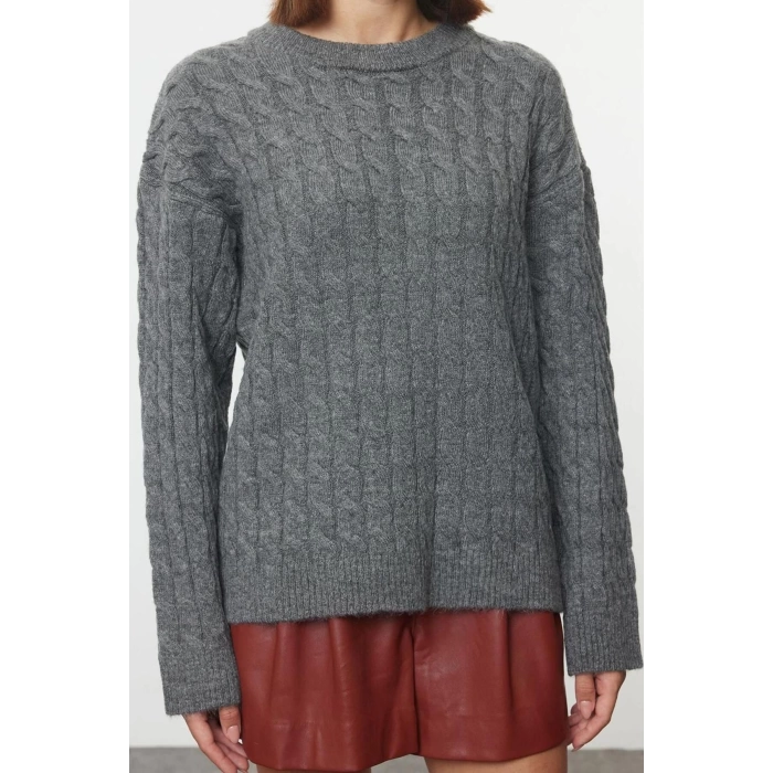 Kadın Moda Şık Bisiklet Yaka Standart Kol Regular Yumuşak Dokulu Basic Triko Kazak
