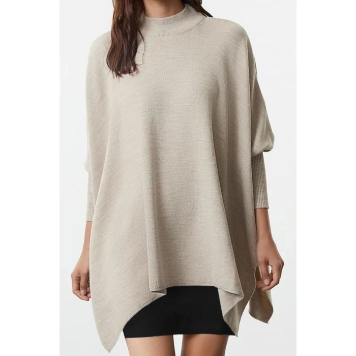 Women Fashion Stylish Crew Neck Standard Sleeve Regular Wide Fit Stand Collar Knitwear Sweater
