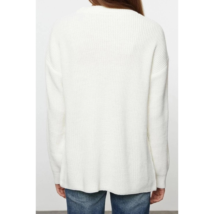 Women Fashion Stylish Crew Neck Standard Sleeve Regular Wide Fit Ribbed Knitwear Sweater