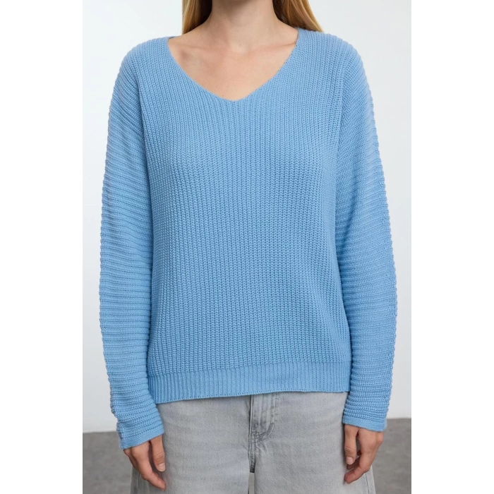 Women Fashion Stylish V Neck Standard Sleeve Regular Wide Pattern Basic Knitwear Sweater