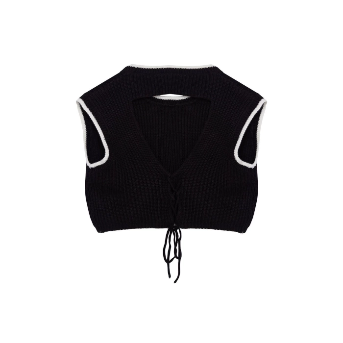 Women Fashion Stylish Crew Neck Regular Sleeve Crop Knit Sweater