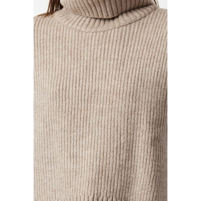 Women Fashion Stylish Turtleneck Regular Sleeve Crop Soft Textured Knitted Sweater