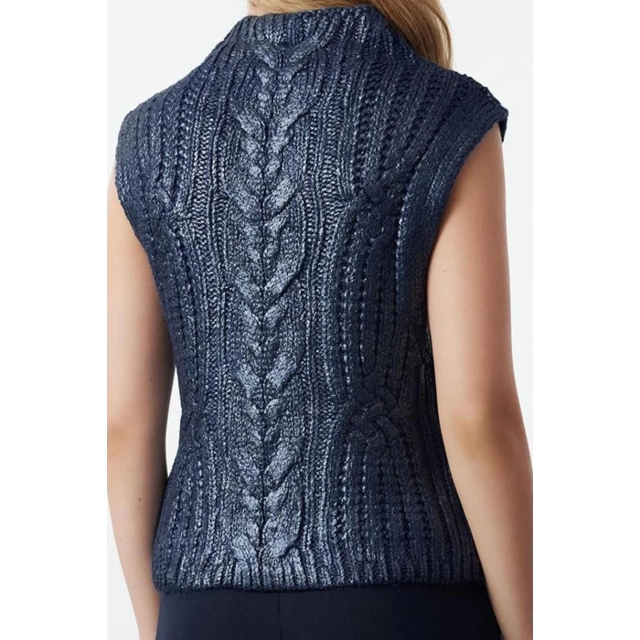 Women Fashion Stylish Stand Collar Standard Sleeve Regular Foil Printed Knitwear Sweater