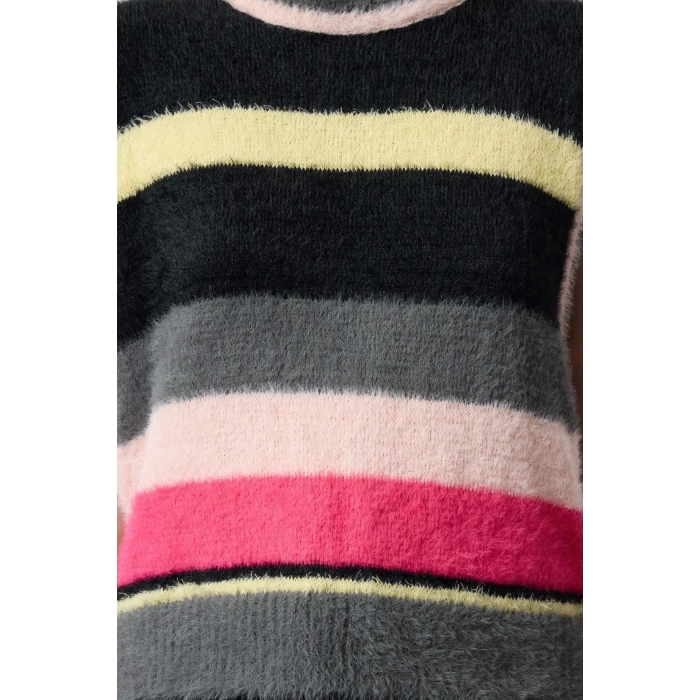 Women Fashion Stylish Crew Neck Regular Sleeve Color Block Knit Sweater