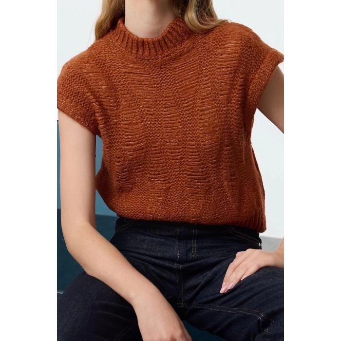 Women Fashion Stylish Crew Neck Regular Sleeve Soft Texture Crop Short Sleeve Knitted Sweater