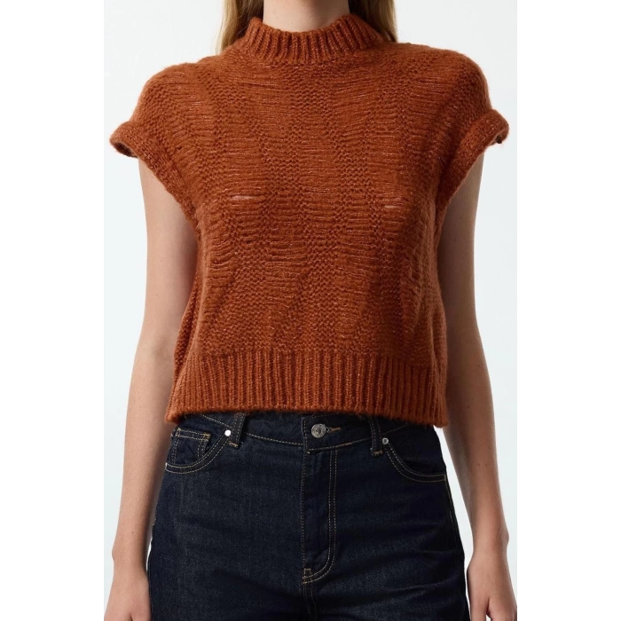 Women Fashion Stylish Crew Neck Regular Sleeve Soft Texture Crop Short Sleeve Knitted Sweater