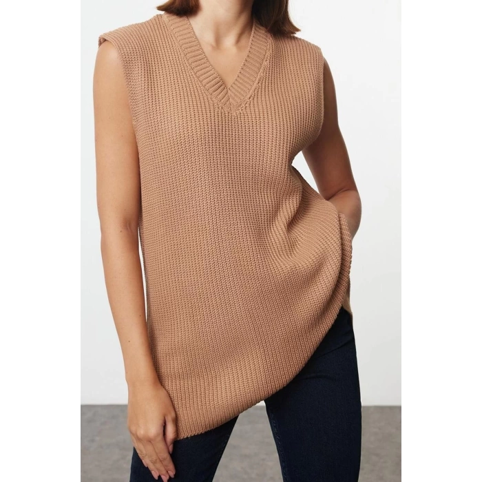Women Fashion Stylish V Neck Standard Sleeve Regular Basic Knitted Sweater