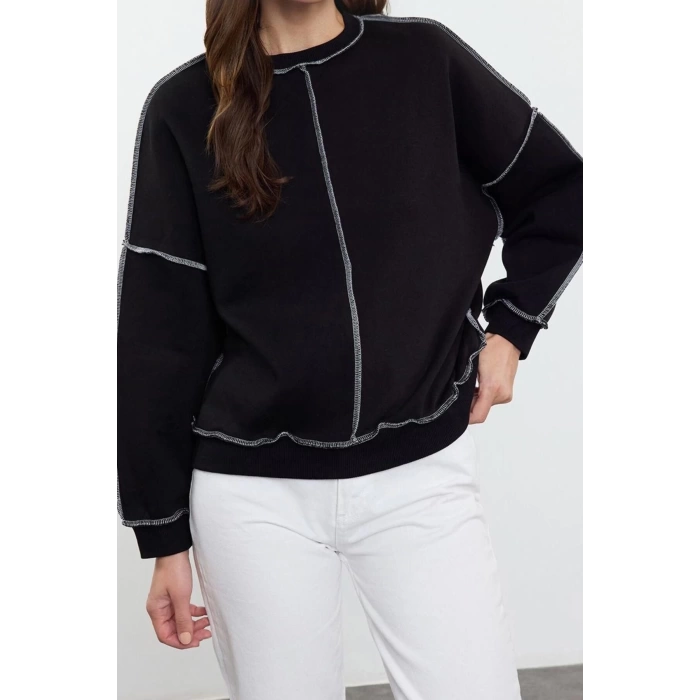 Womens Loose Crew Neck Low Sleeve Long Cardigan Stitched Wide Pattern Thick Polar Fleece Knitted Sweatshirt
