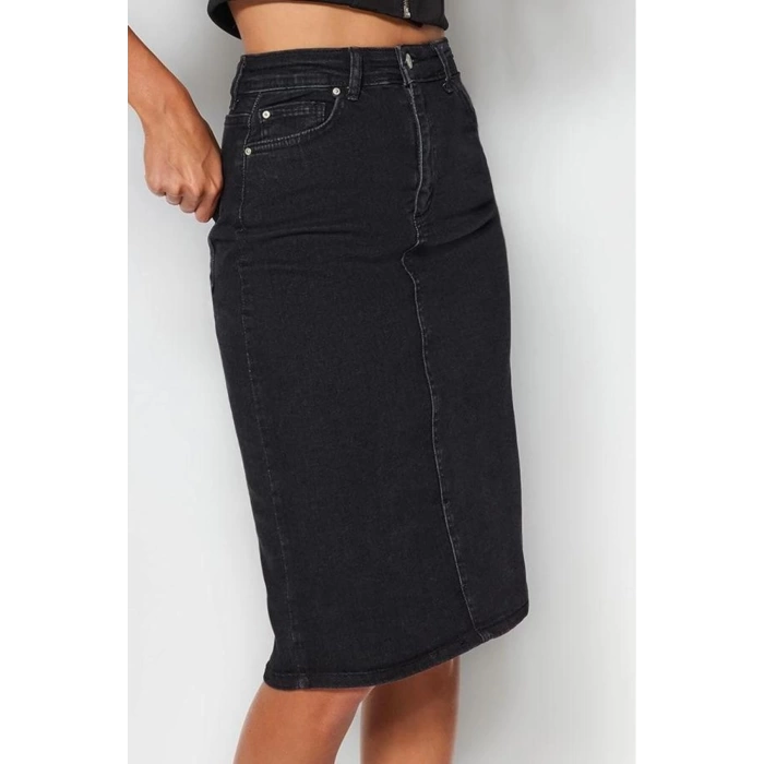 Women Fashion Style Midi Unlined Denim High Waist Midi Pencil Denim Skirt