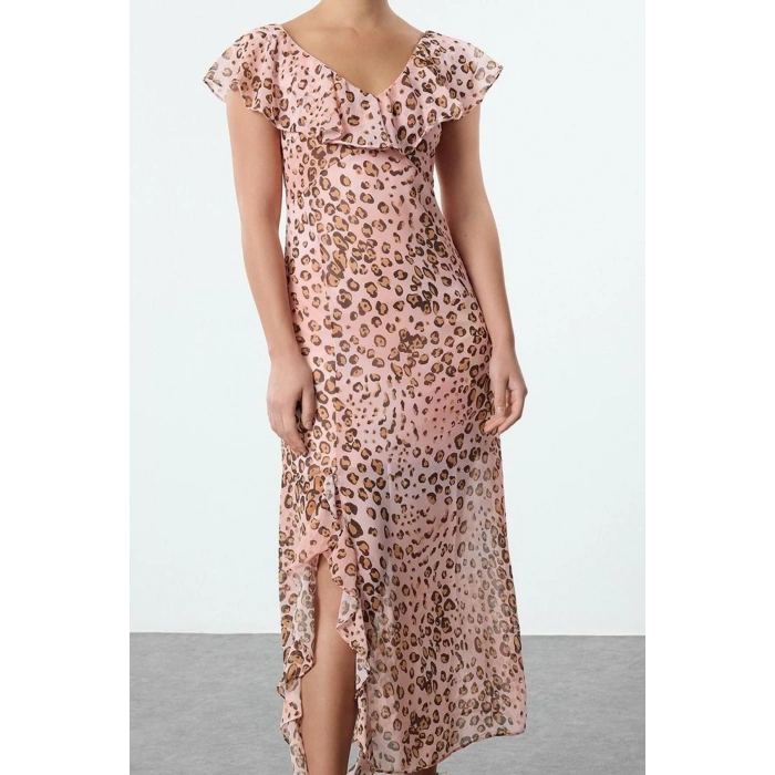 Women Fashion Stylish Maxi Length V Neck Regular Floral A-line Woven Dress