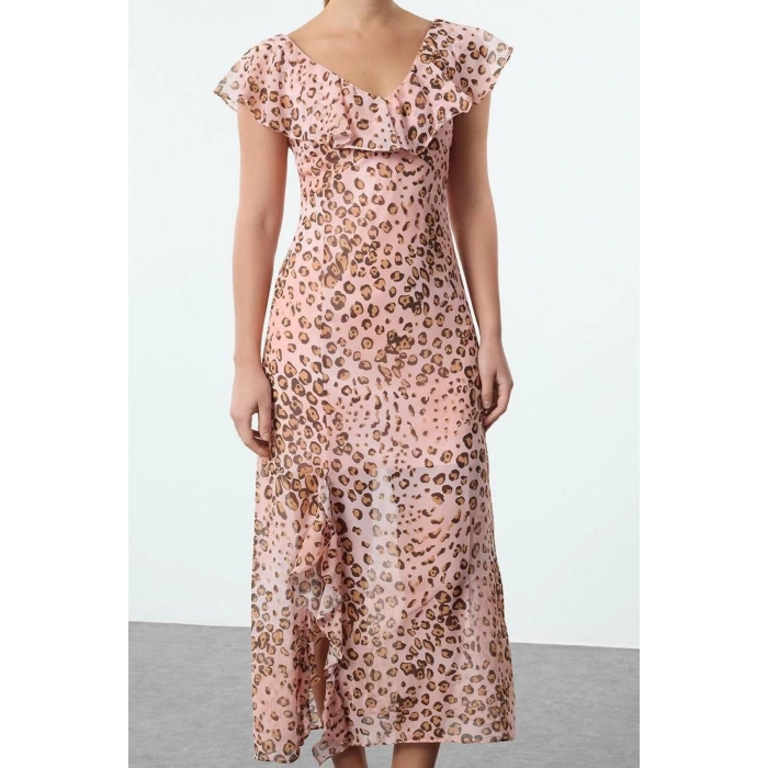 Women Fashion Stylish Maxi Length V Neck Regular Floral A-line Woven Dress