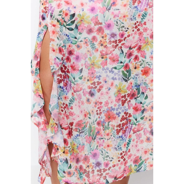 Women Fashion Stylish Maxi Length V Neck Regular Floral A-line Woven Dress