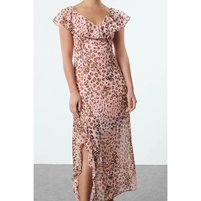Women Fashion Stylish Maxi Length V Neck Regular Floral A-line Woven Dress