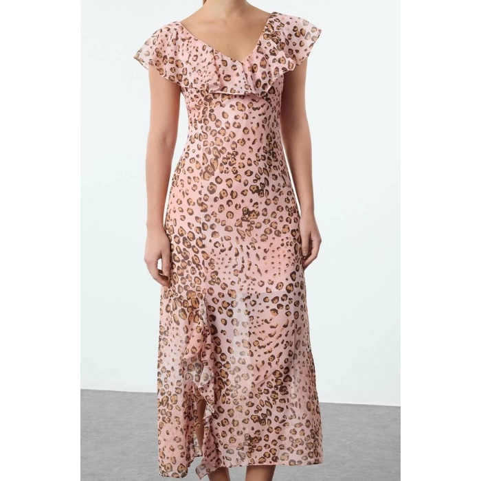 Women Fashion Stylish Maxi Length V Neck Regular Floral A-line Woven Dress