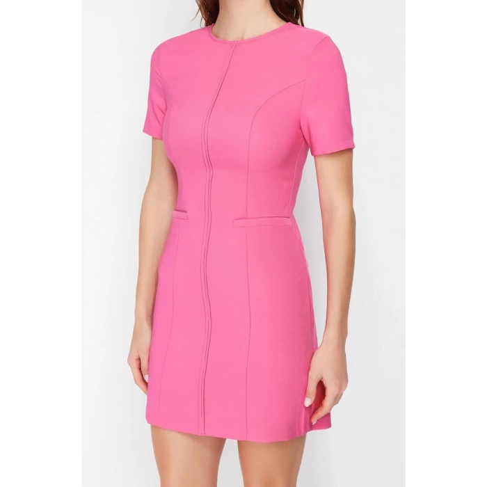 Women Fashion Stylish Mini Length Crew Neck Regular A-line Woven Dress