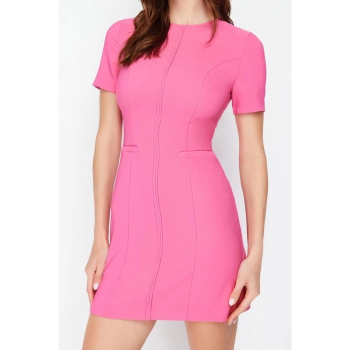 Women Fashion Stylish Mini Length Crew Neck Regular A-line Woven Dress