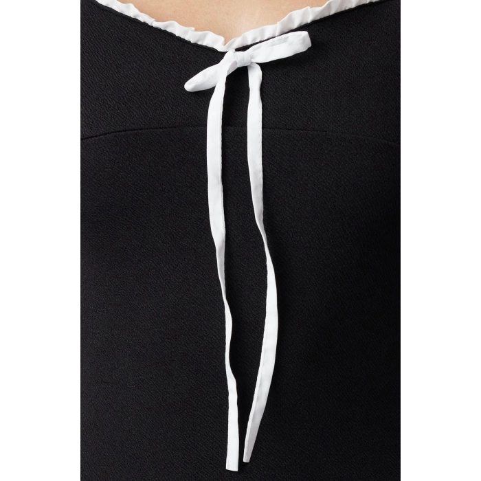 Womens Fashion Mini Length Square Neck Slim Color Block Bow Detail Bodycone Fitted Knit Dress