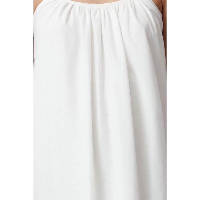 Women Fashion Stylish Maxi Length U Neck Regular Comfortable Wide Cut Plain Back Low Cut Woven Dress