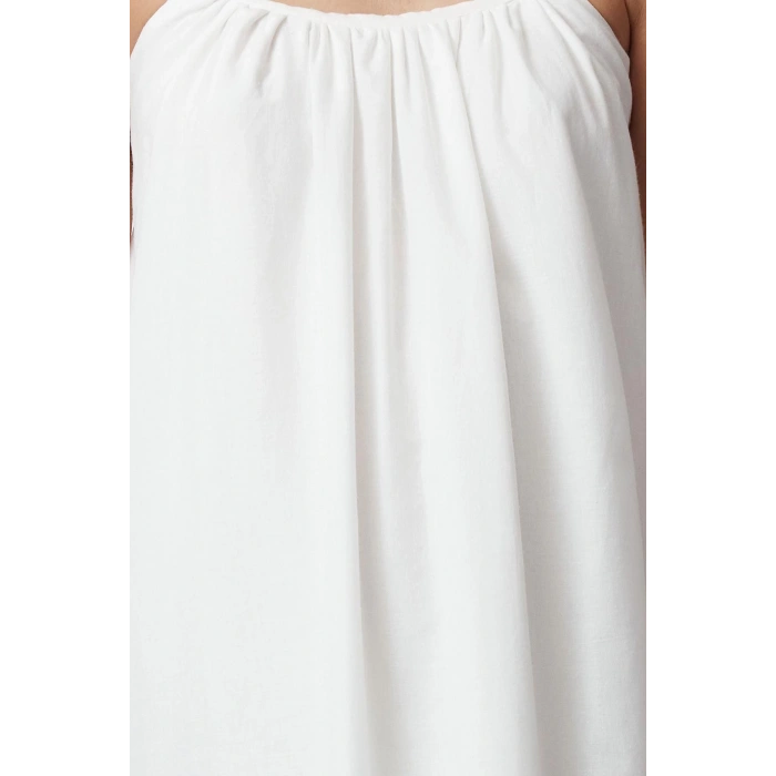 Women Fashion Stylish Maxi Length U Neck Regular Comfortable Wide Cut Plain Back Low Cut Woven Dress