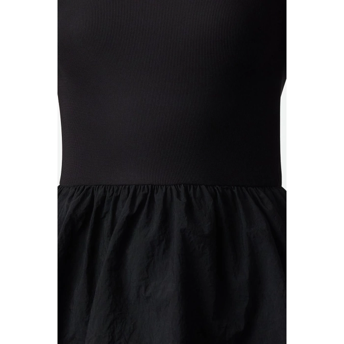 Kadın Moda Şık Mini Boy Kayık Yaka Slim Balon Etekli Paraşüt Kumaş Dokuma Elbise