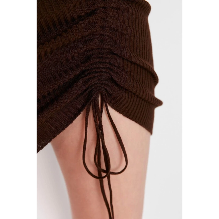 New Slim Day Night Single Plate Knitwear Crew Neck Long Sleeve Bodycon Mini Length Dress
