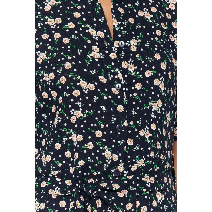 New Comfortable Casual Daily Shally Woven Shirt Collar Short Sleeve Shirt Dress Midi Length Dress