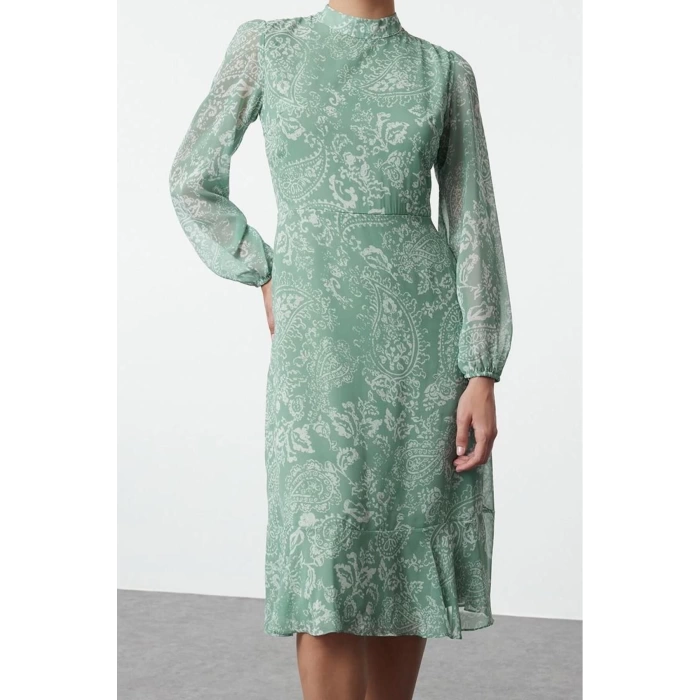 Women Fashion Stylish Midi Length Stand Collar Regular Pink 001 Plain Woven Winter Dress