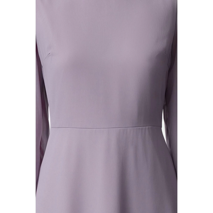 Women Fashion Stylish Midi Length Stand Collar Regular Pink 001 Plain Woven Winter Dress