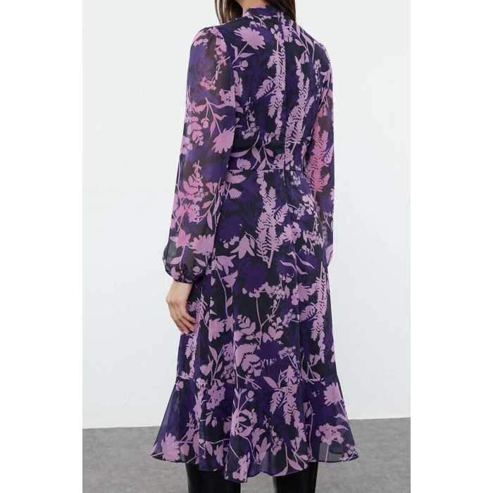 Women Fashion Stylish Midi Length Stand Collar Regular Pink 001 Plain Woven Winter Dress