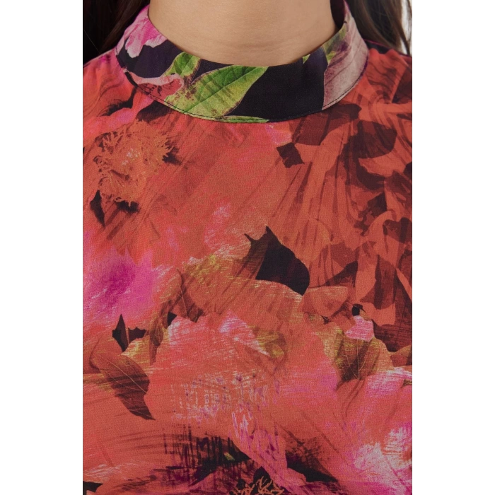 Women Fashion Stylish Midi Length Stand Collar Regular Pink 001 Plain Woven Winter Dress