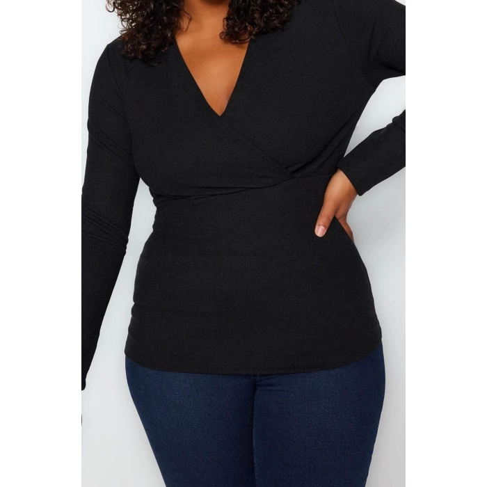 Style Womens Crepe Blouse Regular Knitted Fitted Pattern Plus Size Low Sleeve