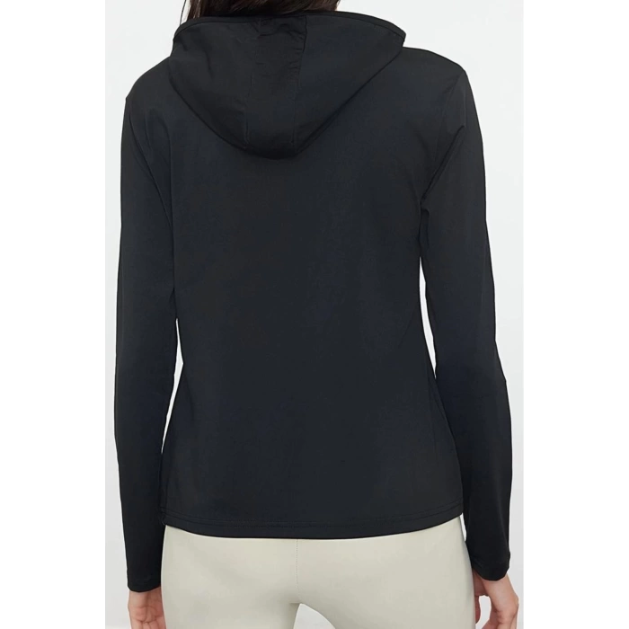 Stil Kadın Micro Reflektör Baskı Detaylı Spor Üst Bluz Regular Örme Slim Fit Kalıp Reglan Kol