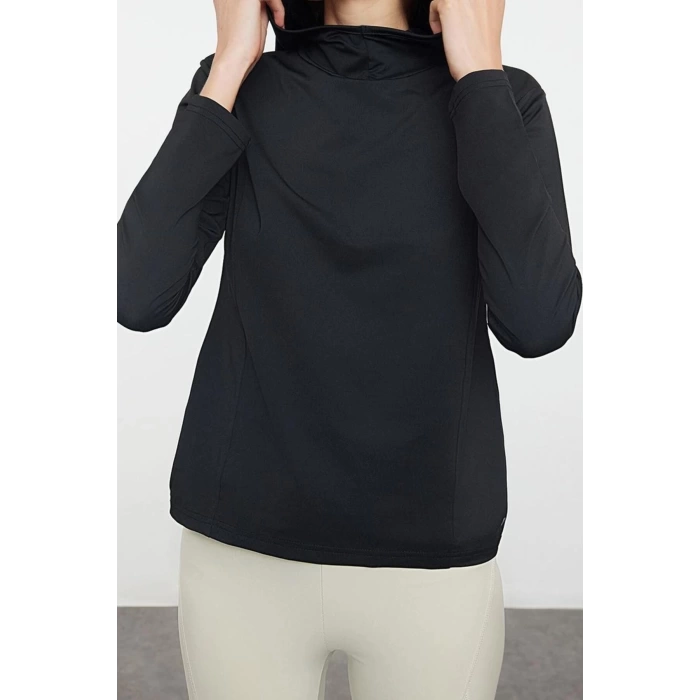 Stil Kadın Micro Reflektör Baskı Detaylı Spor Üst Bluz Regular Örme Slim Fit Kalıp Reglan Kol