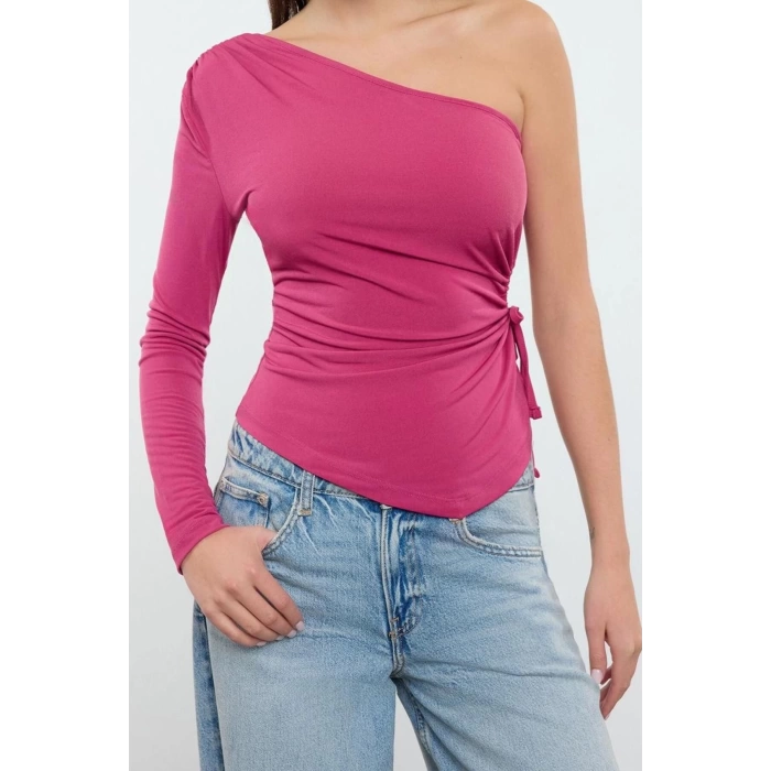 Stil Kadın Cut-Out Pencere Detaylı Bluz Regular Örme Fitted Kalıp Tek Kol