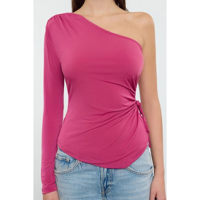 Stil Kadın Cut-Out Pencere Detaylı Bluz Regular Örme Fitted Kalıp Tek Kol