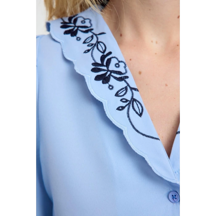 Style Womens Collar Embroidered Detailed Blouse Regular Woven Regular Pattern