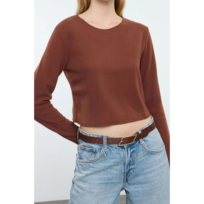 Style Womens Off Shoulder Selanik Knitwear Look Blouse Crop Knit Regular Pattern