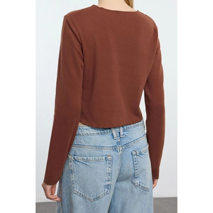 Style Womens Off Shoulder Selanik Knitwear Look Blouse Crop Knit Regular Pattern