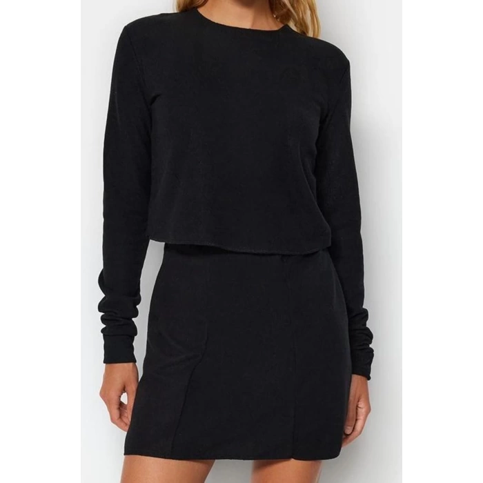 Style Womens Off Shoulder Selanik Knitwear Look Blouse Crop Knit Regular Pattern