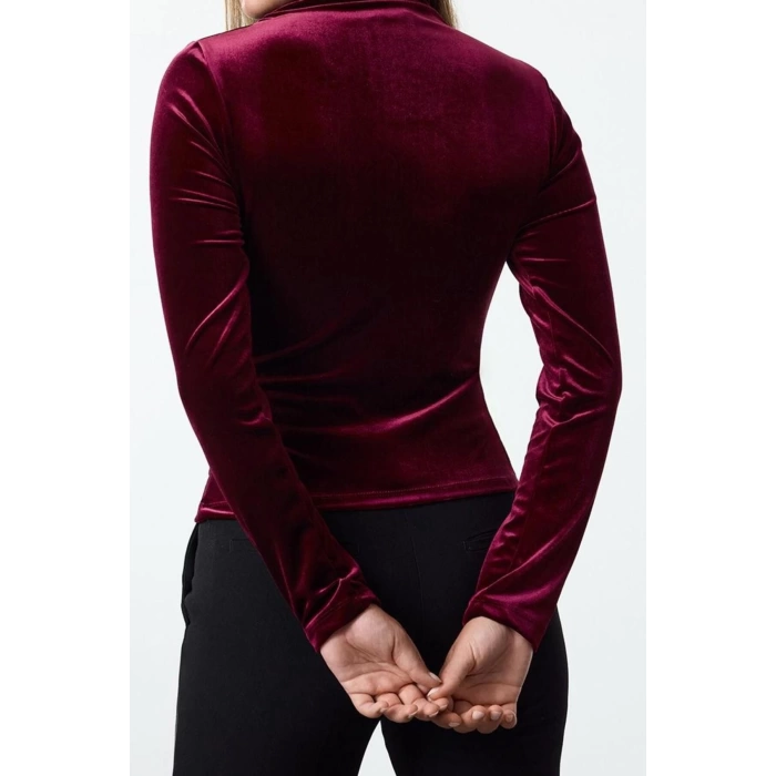 Style Women Velvet Draped Fitted Body-Sit Long Blouse Regular Knitted Slim Pattern