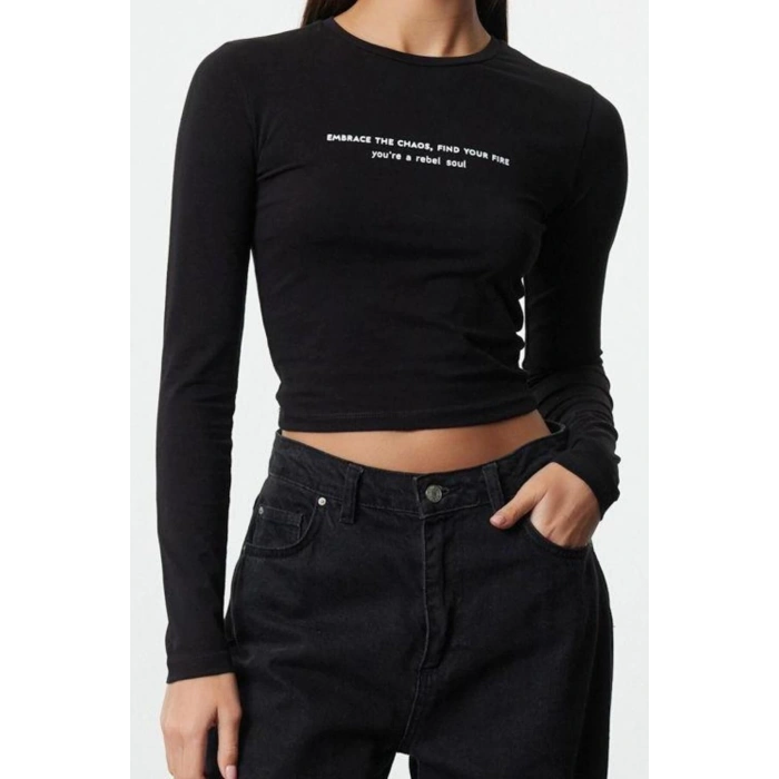 Style Women Printed Body-Sit Flexible Blouse Crop Knitted Slim Pattern