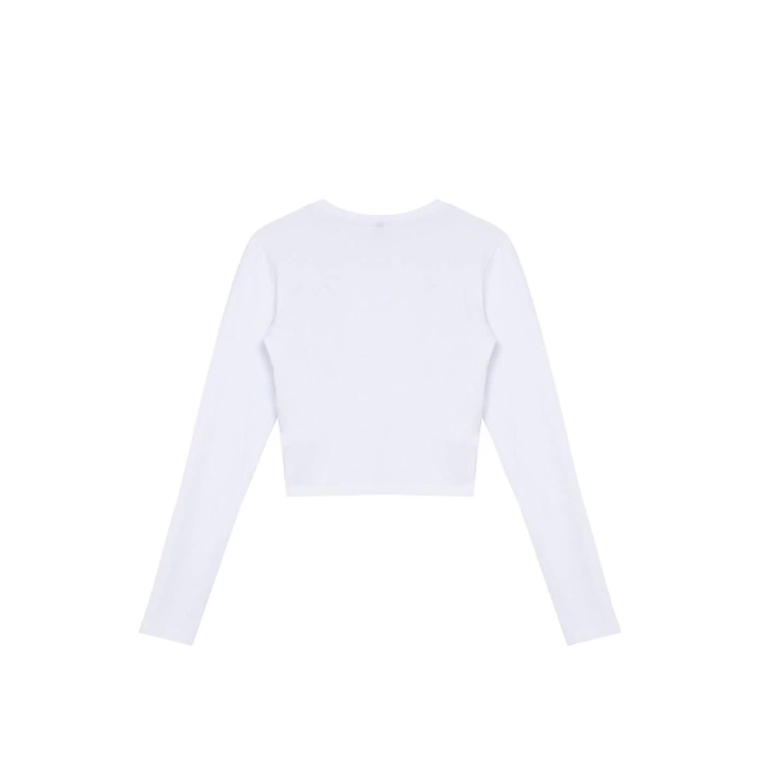 Style Women Bow Detail Short Body-Sit Blouse Crop Knitted Slim Pattern
