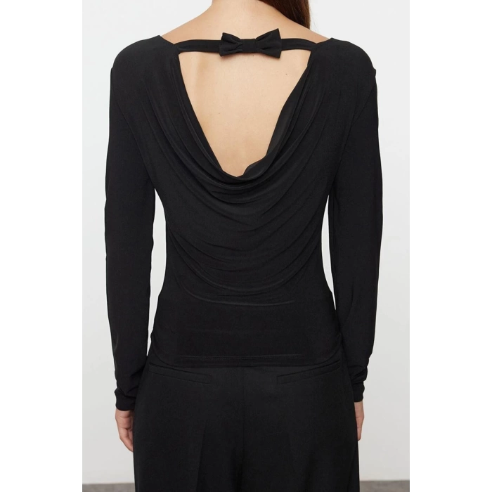 Style Womens Backless Bow Detail Flexible Regular Pattern Blouse Regular Knitted Regular Pattern