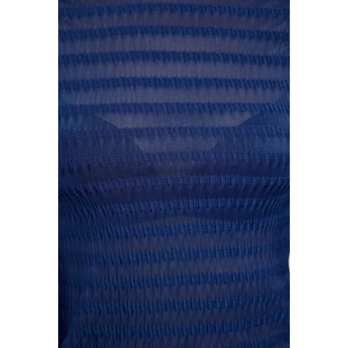 Stil Kadın Fitted Vücuda Oturan Dokulu Tül Esnek Bluz Regular Örme Slim Kalıp