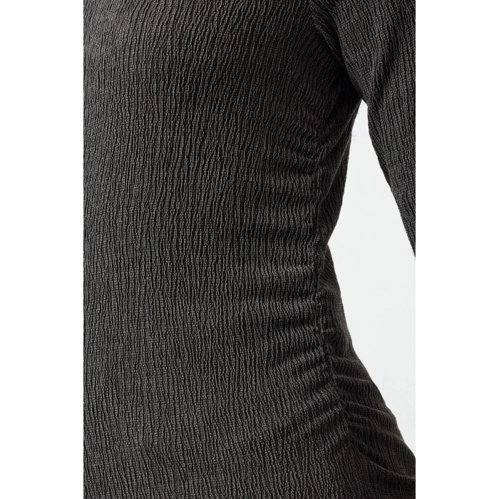 Stil Kadın Büzgü Drape Detaylı Normal Kalıp Bluz Regular Örme Slim Kalıp