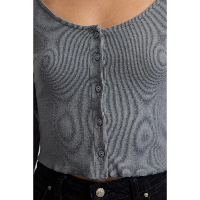 Style Womens Fitted Body-Sit Pool Neck Flexible Blouse Crop Knitted Slim Pattern