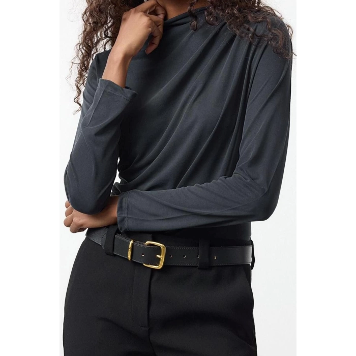 Stil Kadın Care Collection 100% Modal Fabric Drape Gathered Detail Blouse Regular Knit Regular Pattern