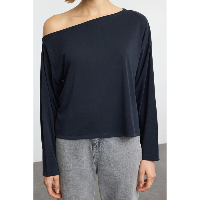 Stil Kadın %100 Modal Kumaş Rahat Kesim Bluz Regular Örme Relaxed Kalıp Tek Kol